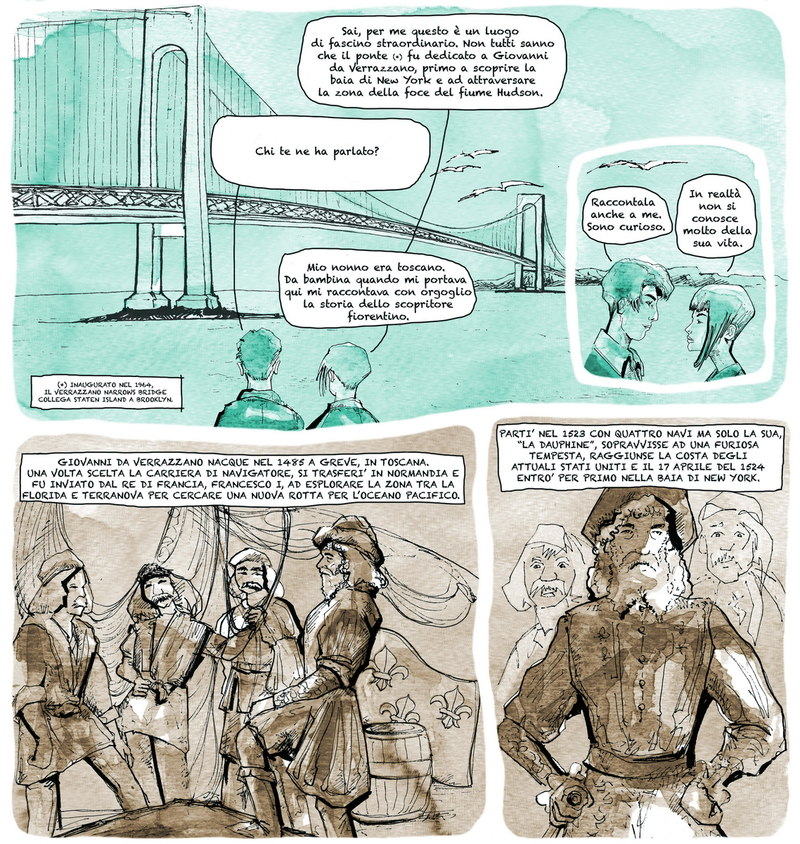 The Verrazzano Day-graphic novel-giovanni da verrazzano-navigatore-scopritore-new york-La Lettura-Corriere della Sera-10 aprile 2016-Comics-fabio delvo