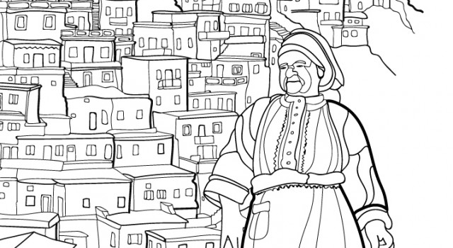 coloring books-città del colore-colore-Olympos-Karpathos-Grecia-illustration-fabio-delvo