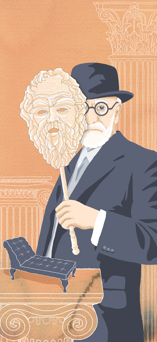 freud-aristofane-socrate-psicoanalisi-lettino-psicoanalista-grecia-illustrazione-watercolors-illustrations-acquerello-corriere-della-sera-la-lettura-fabio-delvo-delvox